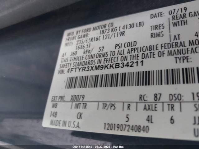 Ford Transit-250 2019 1FTYR3XM9KKB34211 Image 9