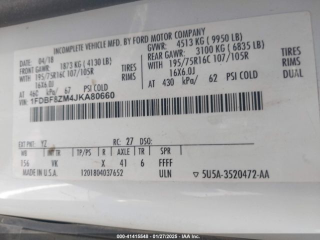 1FDBF8ZM4JKA80660 Ford Transit-350 Cab