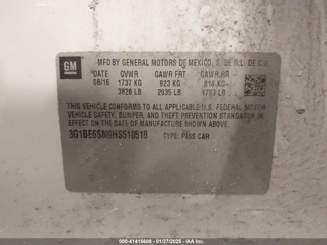 3G1BE6SM9HS510518 Chevrolet Cruze Lt Auto
