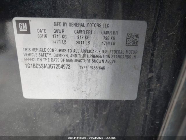 1G1BC5SM3G7254972 Chevrolet Cruze Ls Auto