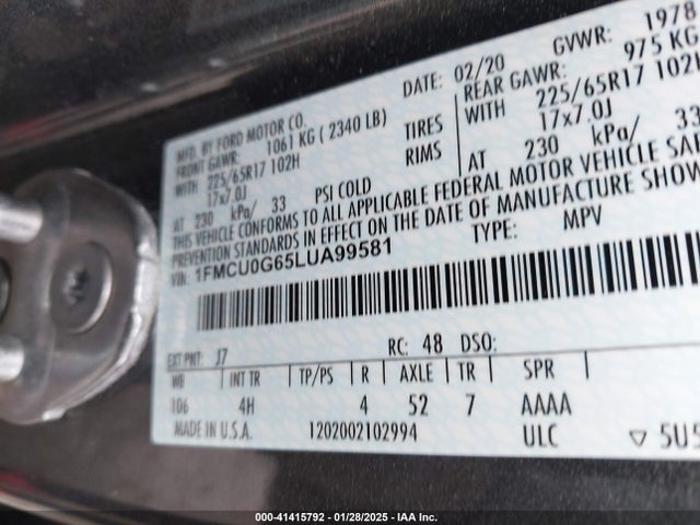 Ford ESCAPE SE 2020 1FMCU0G65LUA99581 Image 9