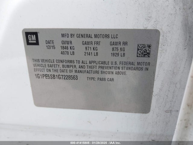 1G1PE5SB1G7228563 Chevrolet Cruze Limited 1lt Auto
