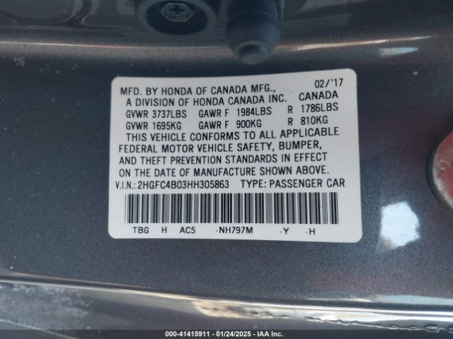 2HGFC4B03HH305863 Honda Civic Lx-p