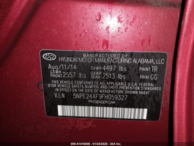 5NPE24AF9FH059327 Hyundai SONATA SE