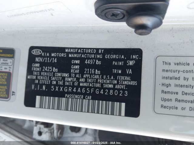 5XXGR4A65FG428023 KIA Optima Sxl Turbo