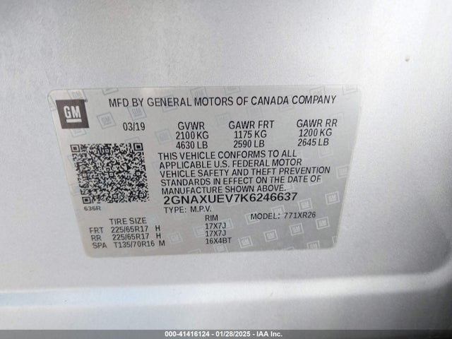 Chevrolet EQUINOX LT 2019 2GNAXUEV7K6246637 Image 9