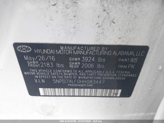 5NPD74LF0HH083447 Hyundai ELANTRA SE