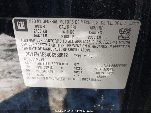 2012 CADILLAC SRX 3GYFNAE34CS588612 Photo 8