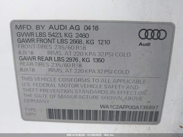 2016 AUDI Q5 WA1C2AFP0GA135897 Photo 5