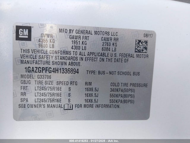 1GAZGPFG4H1336894 Chevrolet Express 3500 Lt