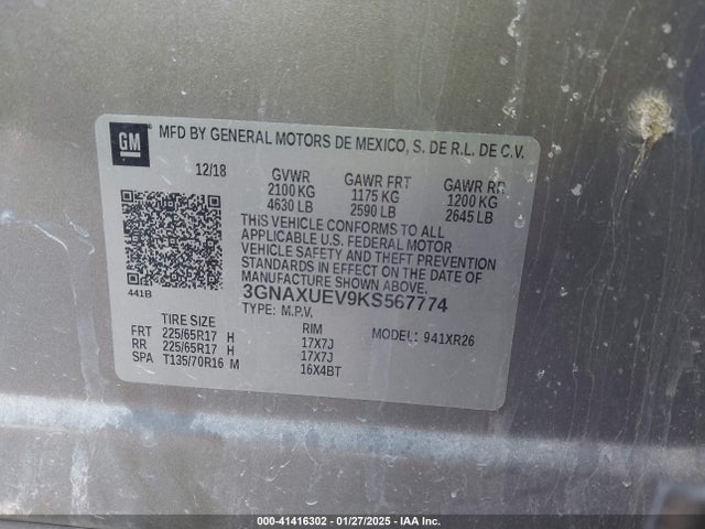 3GNAXUEV9KS567774 Chevrolet EQUINOX LT