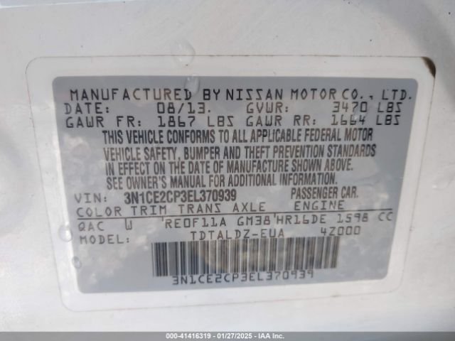 3N1CE2CP3EL370939 Nissan Versa Note Sv