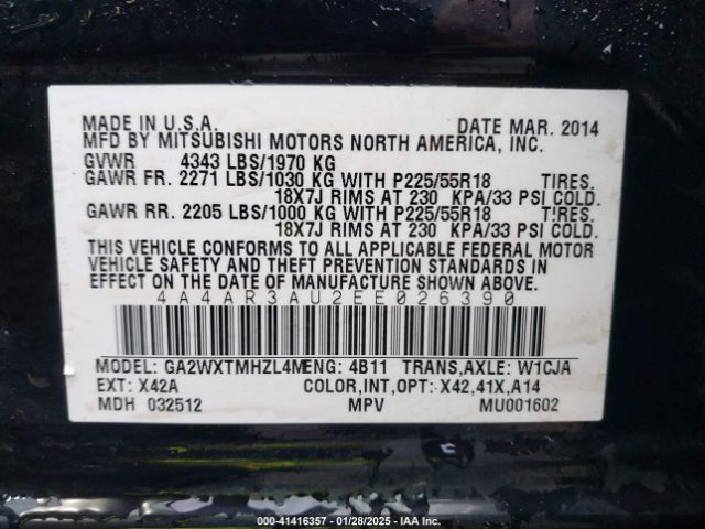 2014 MITSUBISHI OUTLANDER SPORT 4A4AR3AU2EE026390 Photo 8