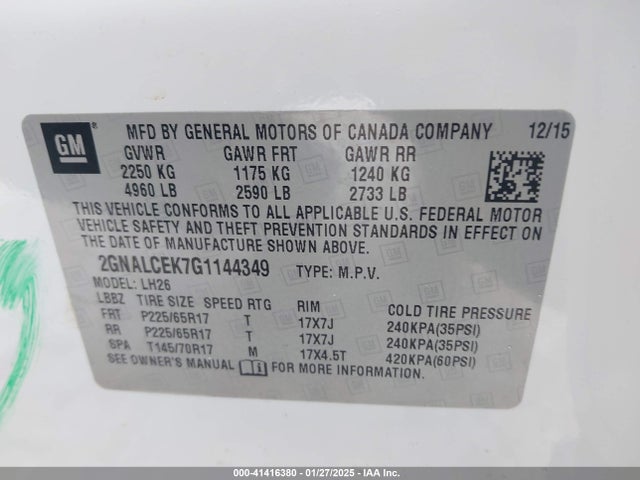 2GNALCEK7G1144349 Chevrolet EQUINOX LT
