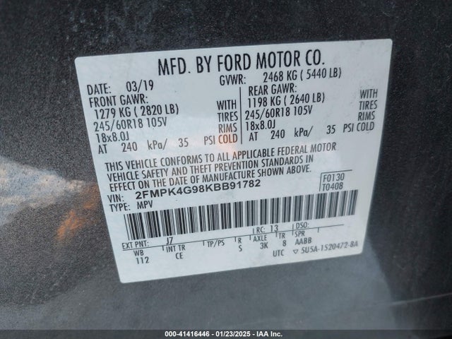 Ford EDGE SE 2019 2FMPK4G98KBB91782 Image 9