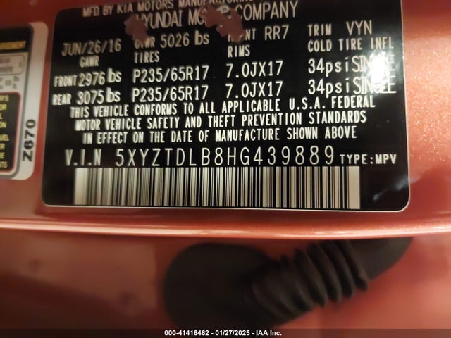 5XYZTDLB8HG439889 Hyundai Santa Fe Sport 2.4l