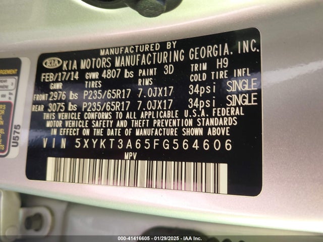 KIA SORENTO LX 2015 5XYKT3A65FG564606 Image 9