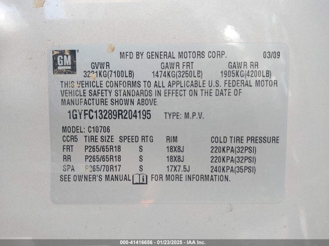 2009 CADILLAC ESCALADE 1GYFC13289R204195 Photo 8