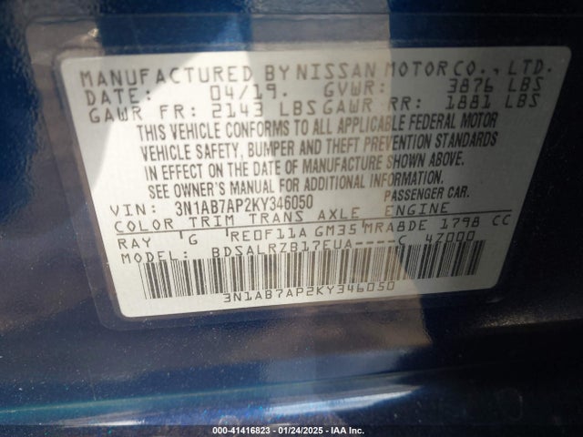 Nissan SENTRA SR 2019 3N1AB7AP2KY346050 Image 9