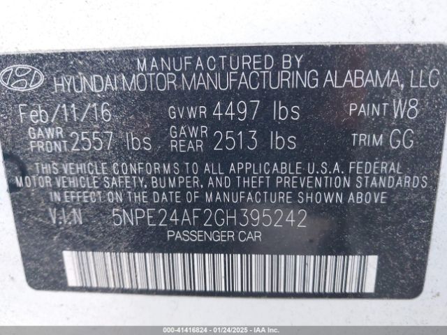 5NPE24AF2GH395242 Hyundai Sonata