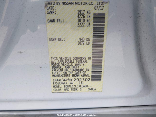 Nissan Altima 2.5 S 2017 1N4AL3AP3HC292302 Image 9