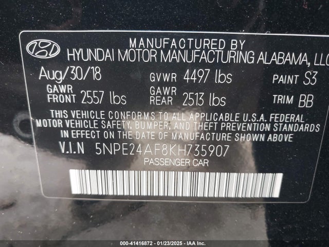Hyundai SONATA SE 2019 5NPE24AF8KH735907 Image 9