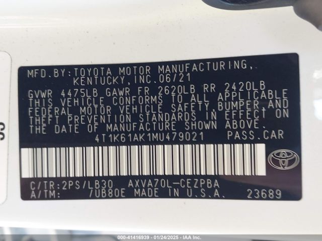 4T1K61AK1MU479021 Toyota CAMRY XSE
