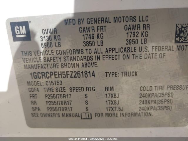 1GCRCPEH5FZ261814 Chevrolet Silverado 1500 Wt