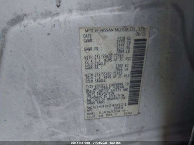 5N1AZ2MG4FN249521 Nissan Murano Platinum