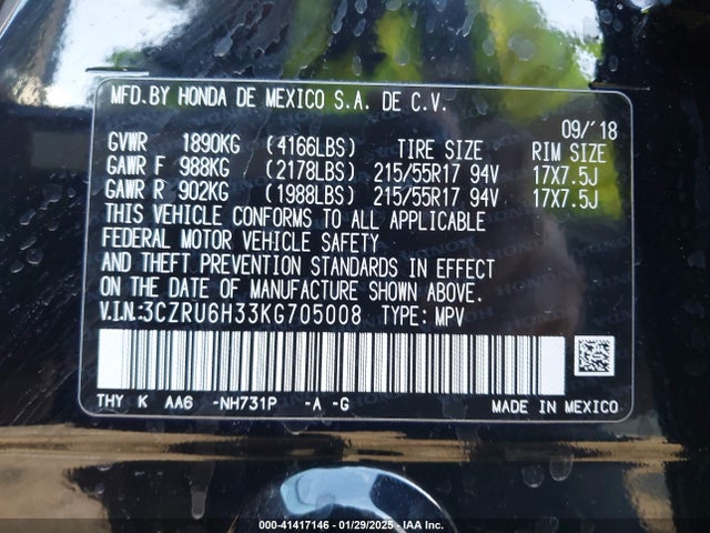 Honda HR-V LX 2019 3CZRU6H33KG705008 Image 9