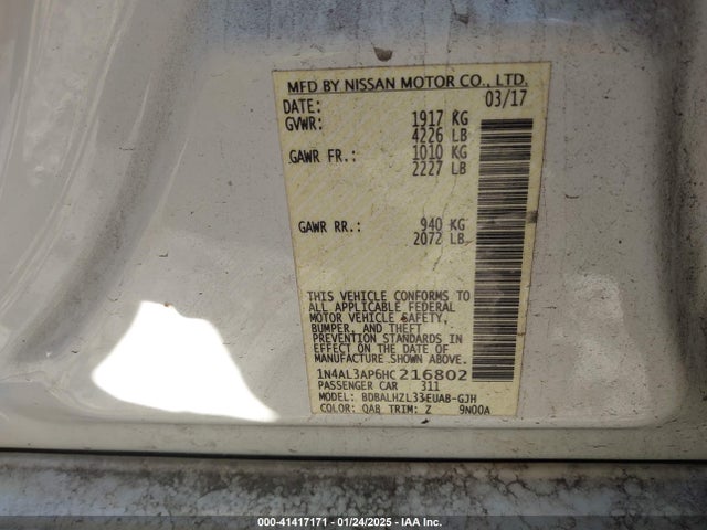 1N4AL3AP6HC216802 Nissan Altima 2.5 Sr