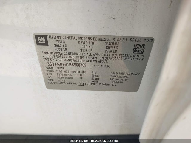 2011 CADILLAC SRX 3GYFNKE61BS560703 Photo 8