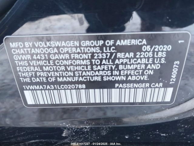 1VWMA7A31LC020788 Volkswagen Passat 2.0t R-line