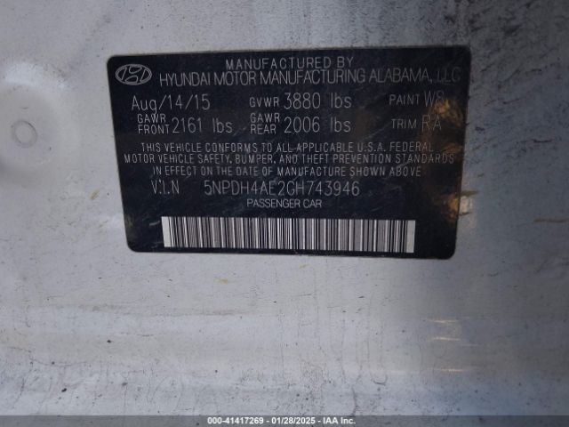 5NPDH4AE2GH743946 Hyundai ELANTRA SE