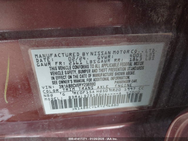 3N1AB8CV6RY296880 Nissan Sentra Sv Xtronic Cvt