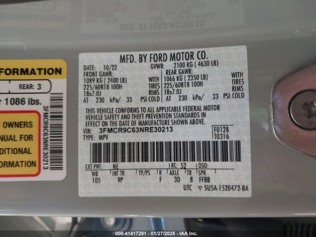 3FMCR9C63NRE30213 Ford Bronco Sport Outer Banks