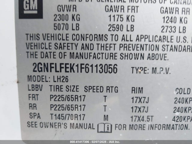 Chevrolet EQUINOX 1LT 2015 2GNFLFEK1F6113056 Image 9