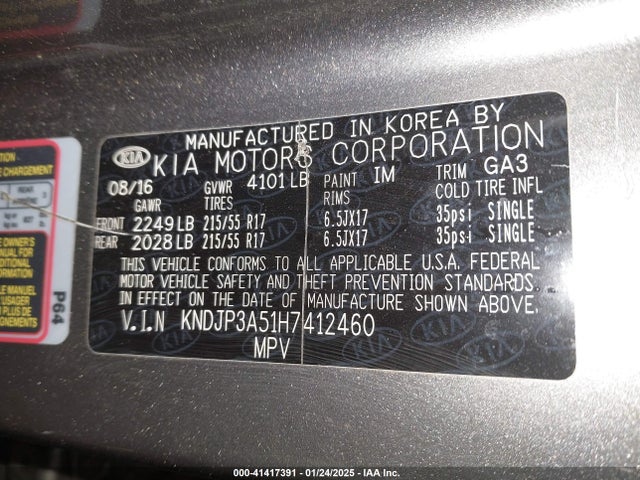 KIA SOUL + 2017 KNDJP3A51H7412460 Image 9