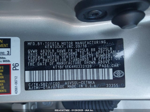 4T1BF1FK4HU332139 Toyota CAMRY LE