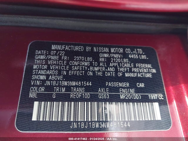 JN1BJ1BW3NW481544 Nissan ROGUE SPORT