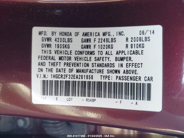 Honda ACCORD LX 2014 1HGCR2F32EA261956 Image 9