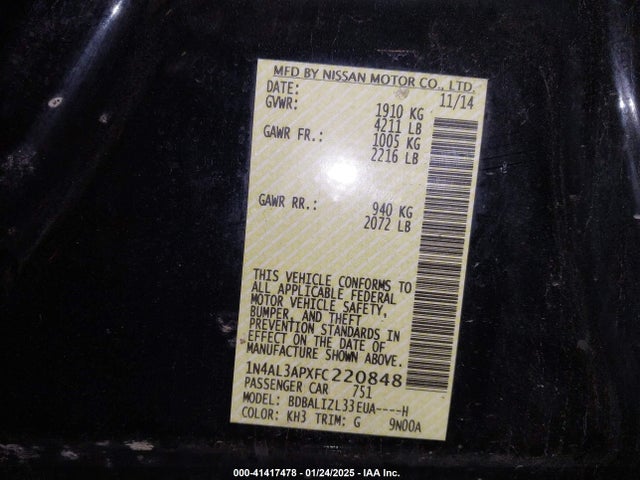 1N4AL3APXFC220848 Nissan Altima 2.5 Sv