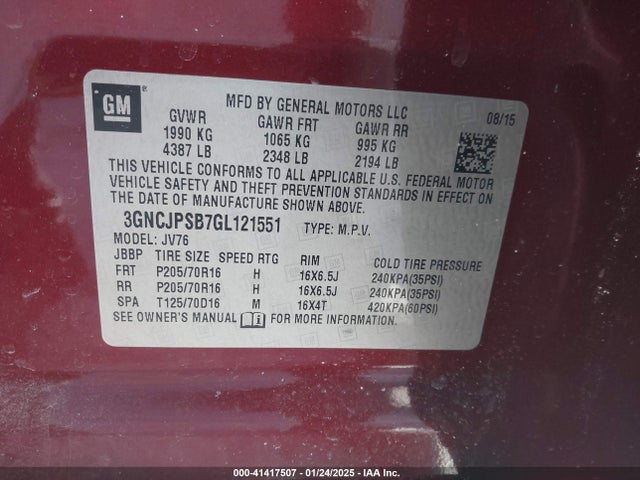Chevrolet Trax Lt 2016 3GNCJPSB7GL121551 Image 9