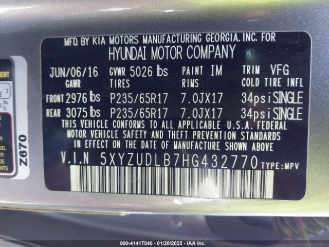 5XYZUDLB7HG432770 Hyundai Santa Fe Sport 2.4l