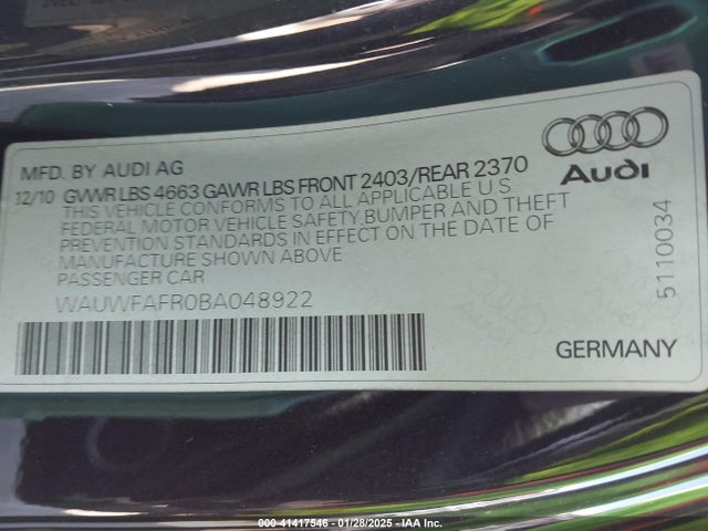 2011 AUDI A5 WAUWFAFR0BA048922 Photo 8