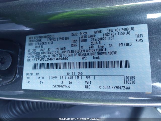 2024 FORD F-150 1FTFW3LD4RFA89560 Photo 8