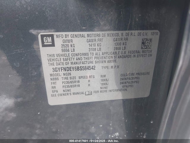2011 CADILLAC SRX 3GYFNDEY6BS584542 Photo 8