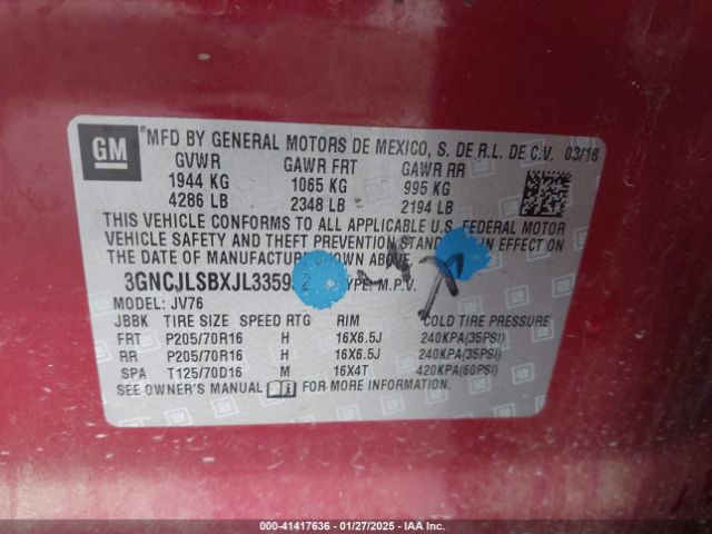 3GNCJLSBXJL335952 Chevrolet Trax Lt