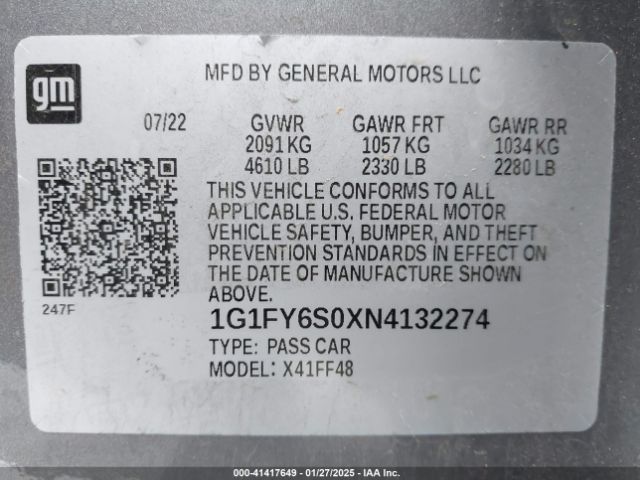 1G1FY6S0XN4132274 Chevrolet Bolt Euv Fwd Lt