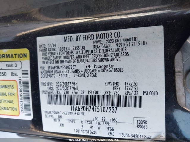 Ford FUSION SE 2015 1FA6P0H74F5107237 Image 9
